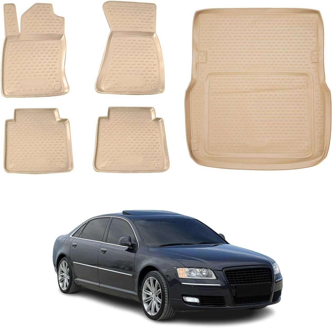 Custom Floor Mats & Cargo Liners for Audi A8 L 2002-2010 Beige 5 Pcs
