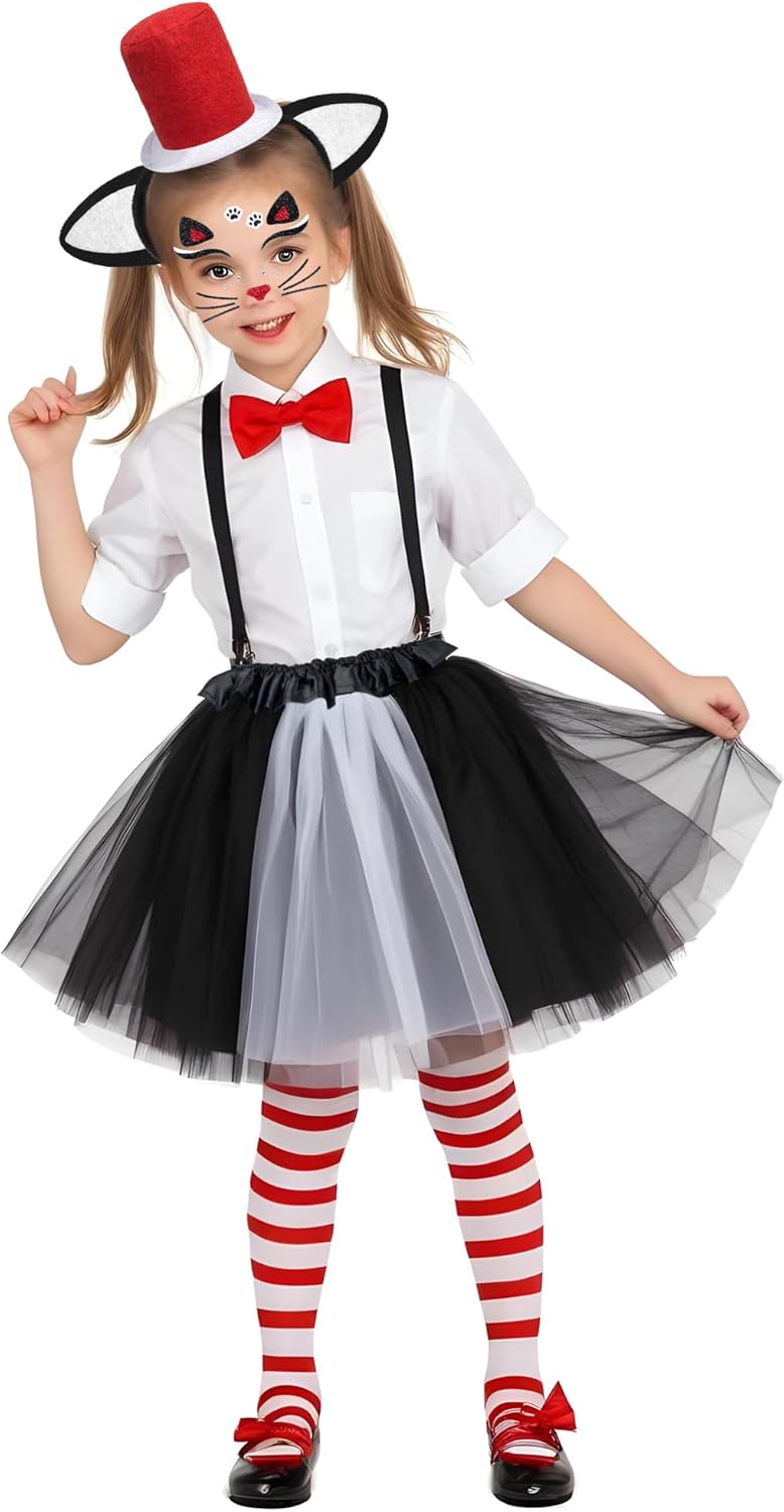 Cat Costume Kit Cat Noir Costume Black Cat Ears and Tail Set Including Headband Gloves Bowtie Skirt Tail in Halloween School Day Book Week Party - Image 4