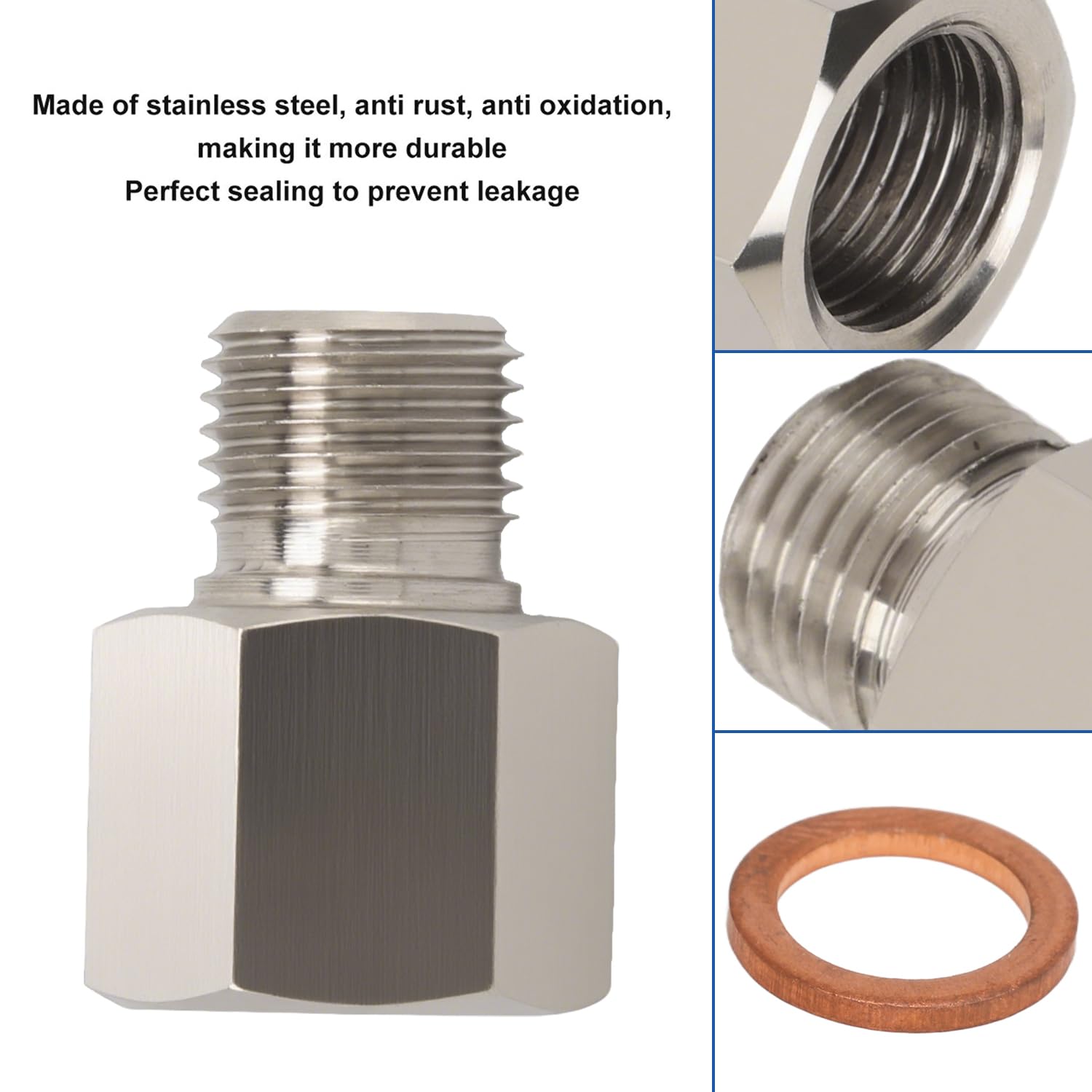 Tissting 2 Pezzi Adattatore 1/8 npt Adattatore Manometro, Connettori Riduzione da 1/8 di Pollice NPT Femmina a M10x1 Filettatura Maschio Esagonale con Rondella, Kit Motore Automobilistico Universale