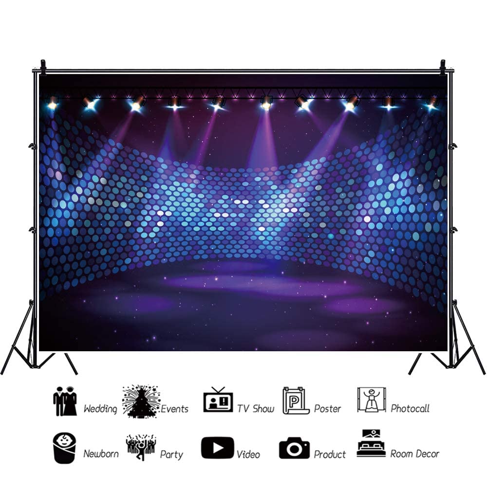 OERJU Dis-co Party Backdrop Dace Music Show Entertainment Free Stage Concert Club Purple Spotlight Lights Background for Photography Adult Portrait Booth Video Shooting Vinyl Studio Props