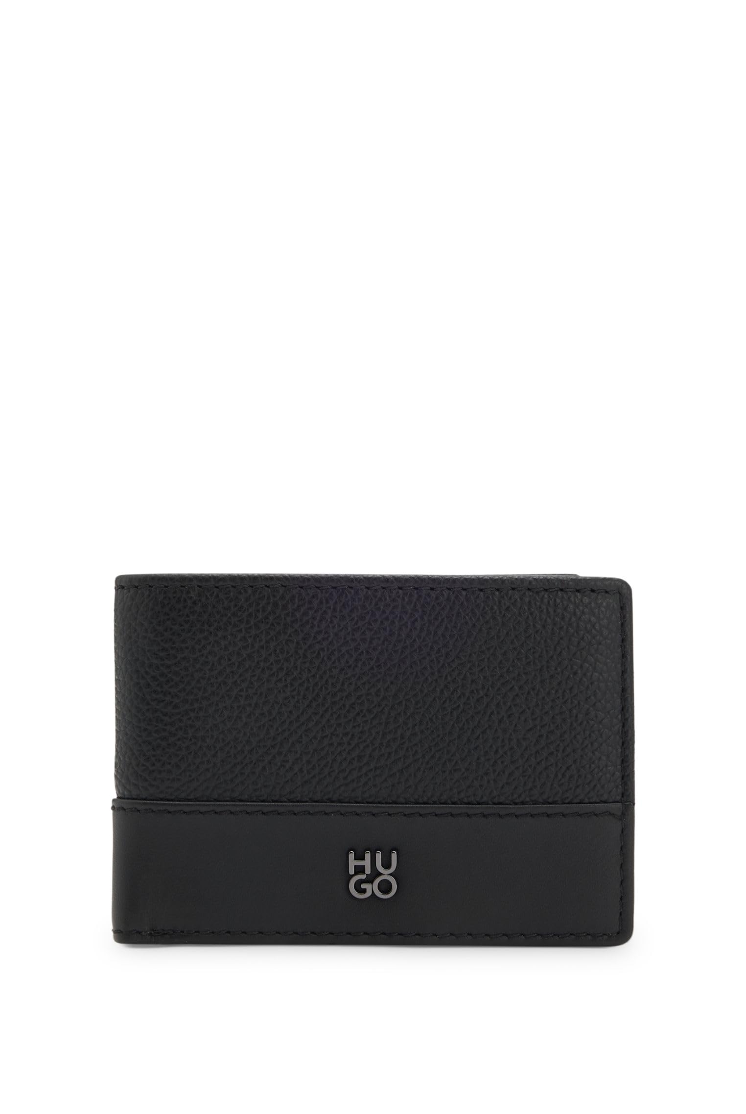 HUGO Mens Quantic 6cc Leather Wallet with Stacked-Logo Trim