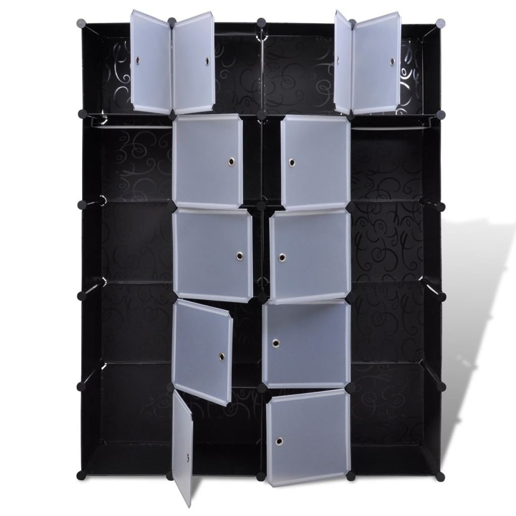 ZEYUAN Armario Modular 14 Compartimentos Negro y Blanco 37x146x180,5cm, Armario Ropero, Estanteria Modular, Estanteria Cubos, Armario Estanteria, Estanterías Almacenamiento