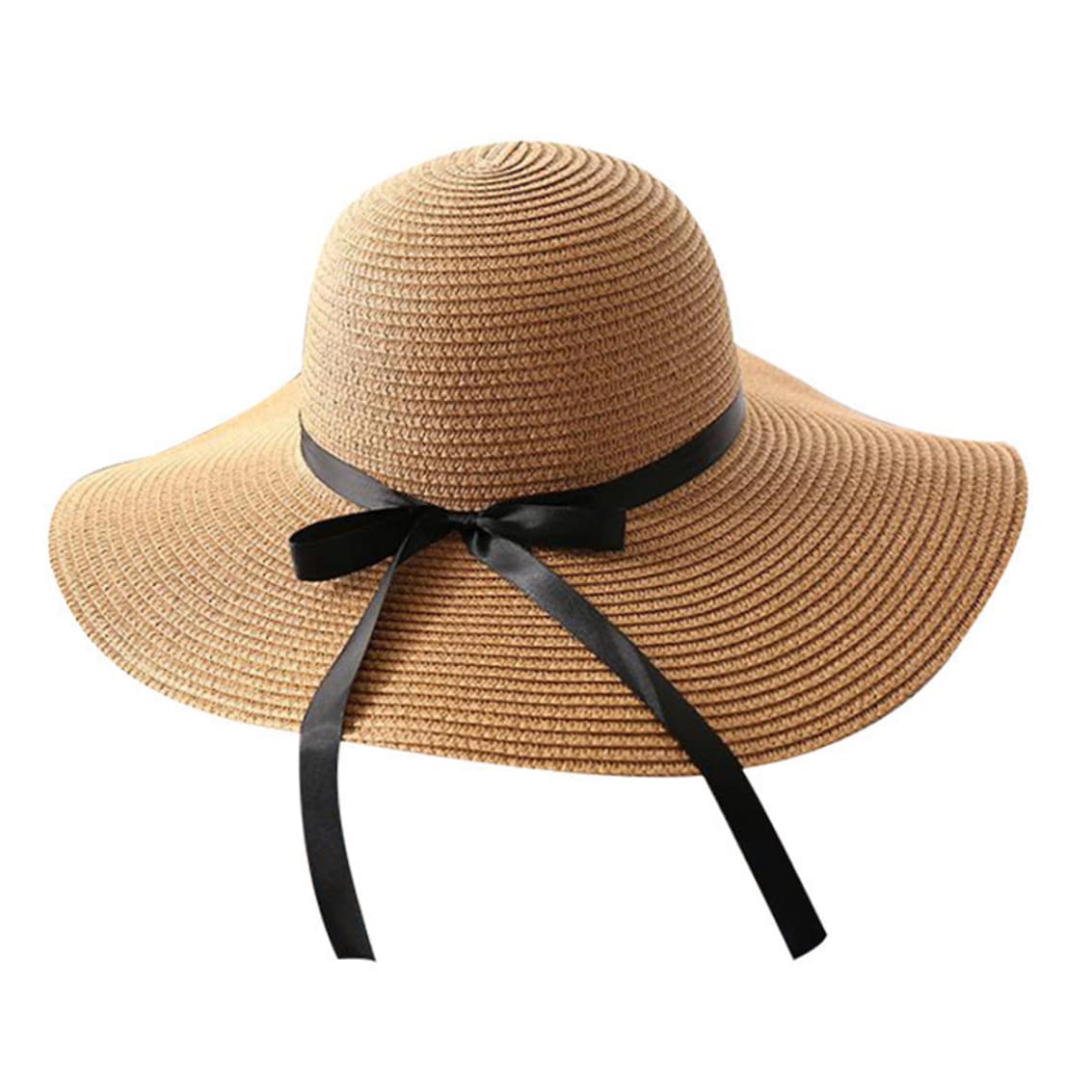 Sombrero de Paja para Mujer Sombreros para el Sol Ajustables Sombrero de ala Ancha de Verano UPF 50+ Playa de Paja Plegable Enrollable para Acampar Senderismo Caqui