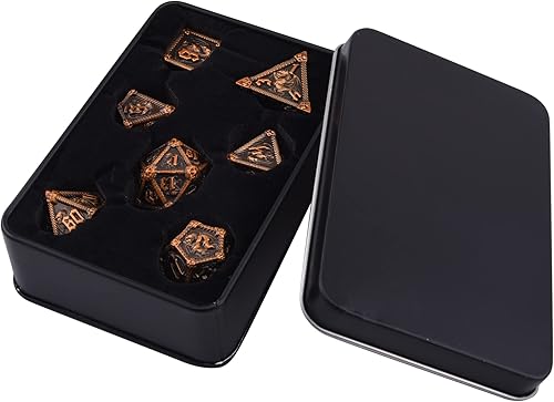 Miniatura 6 de AUSTOR Juego de dados de metal DND de 7 troqueles, juego de dados poliédricos de Calabozos y Dragones con caja D20 D12 D10 D% D8 D6 D4 para