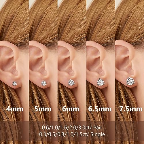 KRKC 0.6-3ct Moissanite Stud Earrings, D Color VVS1 Clarity, Lab Created Diamond Stud Earring for Women, 14K White Gold S925 Sterling Silver Earrings Friction Back for Women Men, Hypoallergenic4