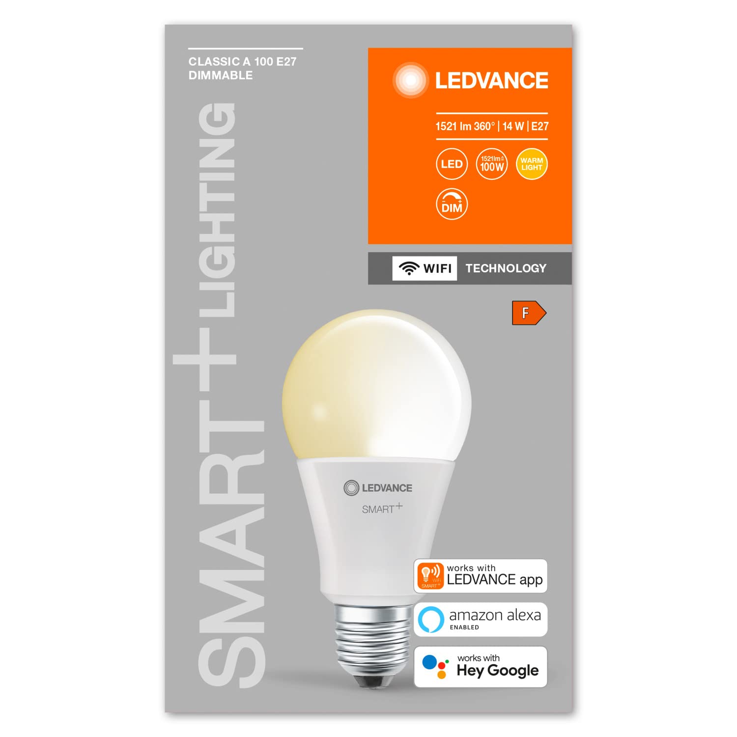 LEDVANCE Lampada LED intelligente con tecnologia WiFi, attacco E27, dimmerabile, bianco caldo (2700 K), sostituisce le lampade a incandescenza con 100W, SMART+ WiFi Classic dimmerabile,confezione da 4