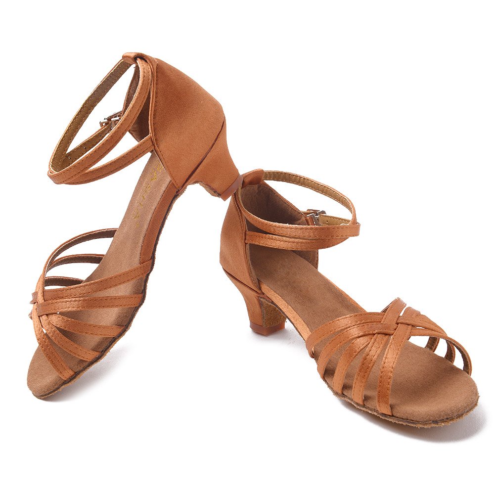 HROYL Chaussures de Danse Latine Fille Salsa Ouverte Chaussures de Danse de Salon Femme Talon 4cm FBA-XGG
