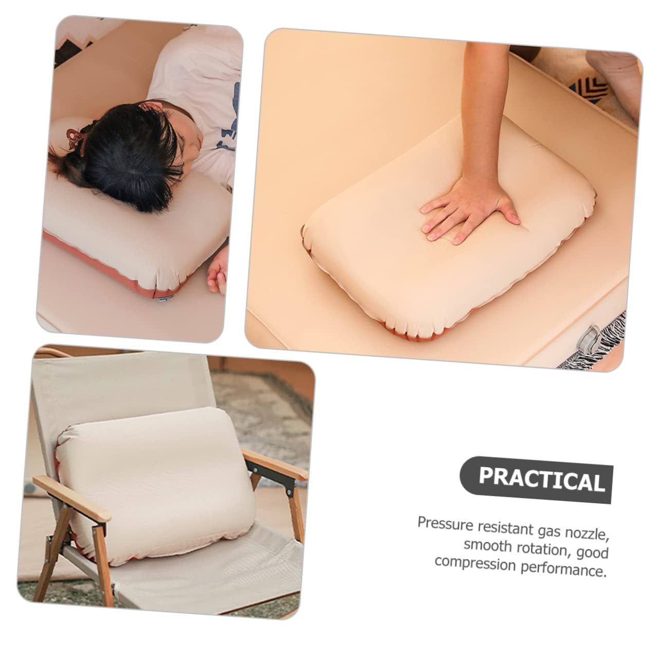 Toddmomy Oreiller de Camping Gonflable en Éponge, Design Ergonomique, Facile à Gonfler Dégonfler, pour Maison et Hôtel, Beige