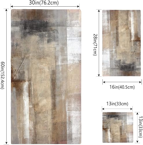 Miniatura 4 de Oil Modern Paintings - Juego de 3 toallas de baño abstractas, diseño geométrico, gris y marrón, rústicas, suaves, de microfibra, toalla de baño,