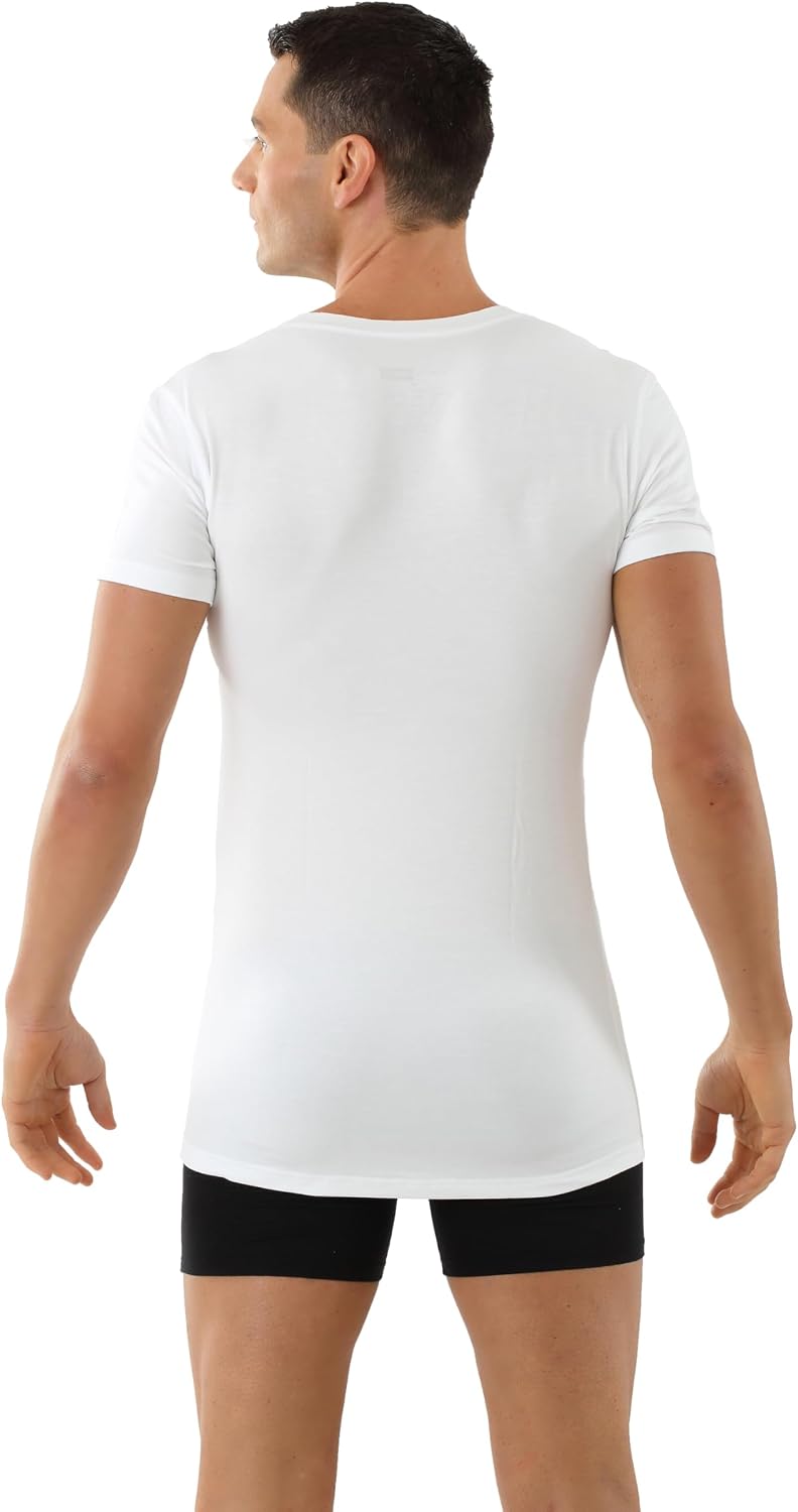 ALBERT KREUZ Men's v-Neck Business Undershirt with Short Sleeves Micromodal White
