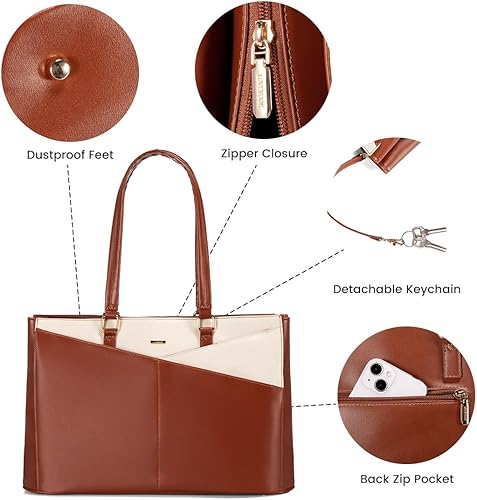 Vista 199 de LOVEVOOK Bolsa para computadora portátil para mujer, 15.6 pulgadas, bolsa de mano para computadora portátil, bolsa de trabajo para profesores, bolsa