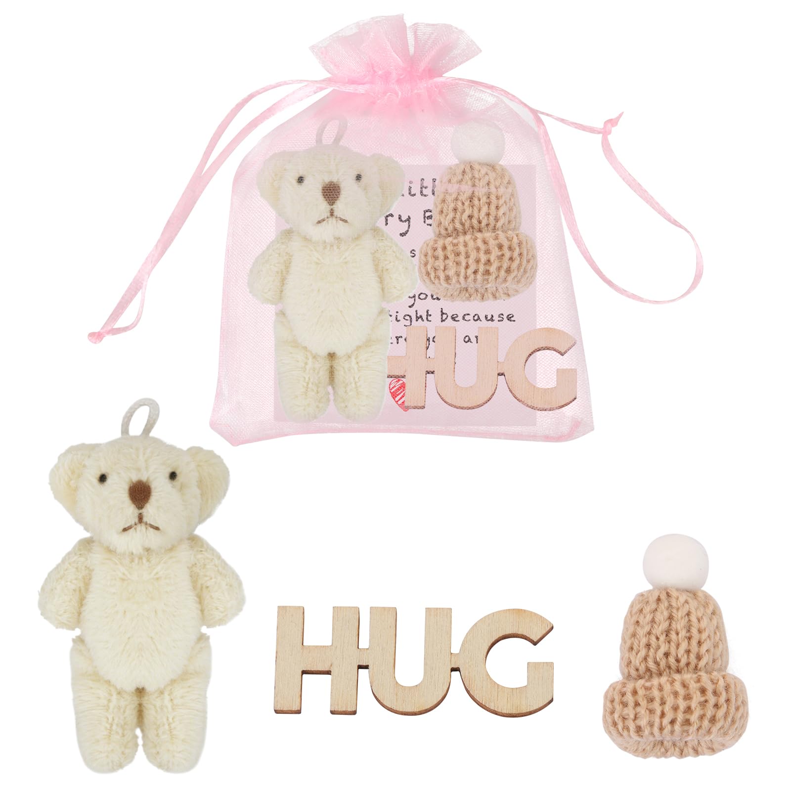 LALASTYLE Pocket Bear Hug Mini Worry Bear Plush with Inspirational Card, Soft Anxiety Relief