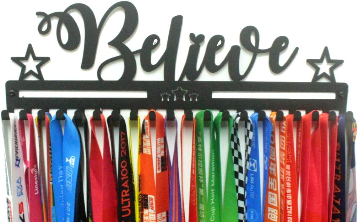 Metal Wall Mount Motivational Medal Hanger Display and Lanyard Ribbon Holder - Ribbon Display Rack with Easy Hanging Hooks & Simple Install, Gifts for Kids & Adults