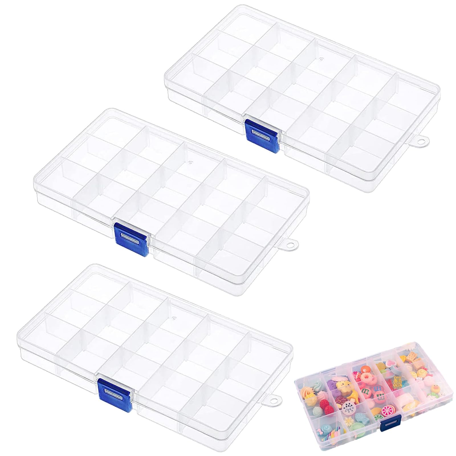 Shweehon Transparent 3 Pcs Bead Storage Box, 15 Grids Bead Storage Box With Compartments, Small Organiser Box, For Jewelry, Beads, Diy Diamond,Small Parts And Crafts Accessories(17.5 * 10Cm)