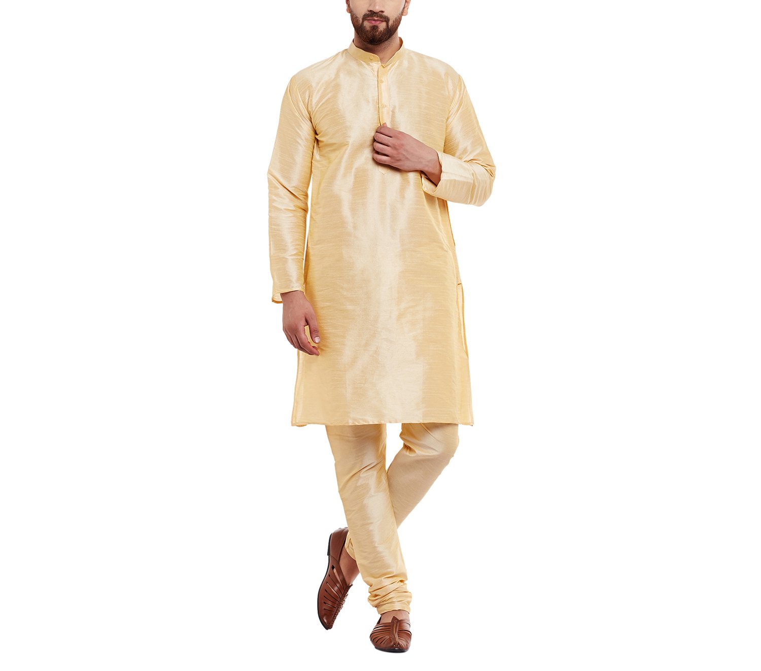 sojanya (Since 1958 Men's Golden Dupion Silk Classic Solid ONLY Long Kurta-picture-35