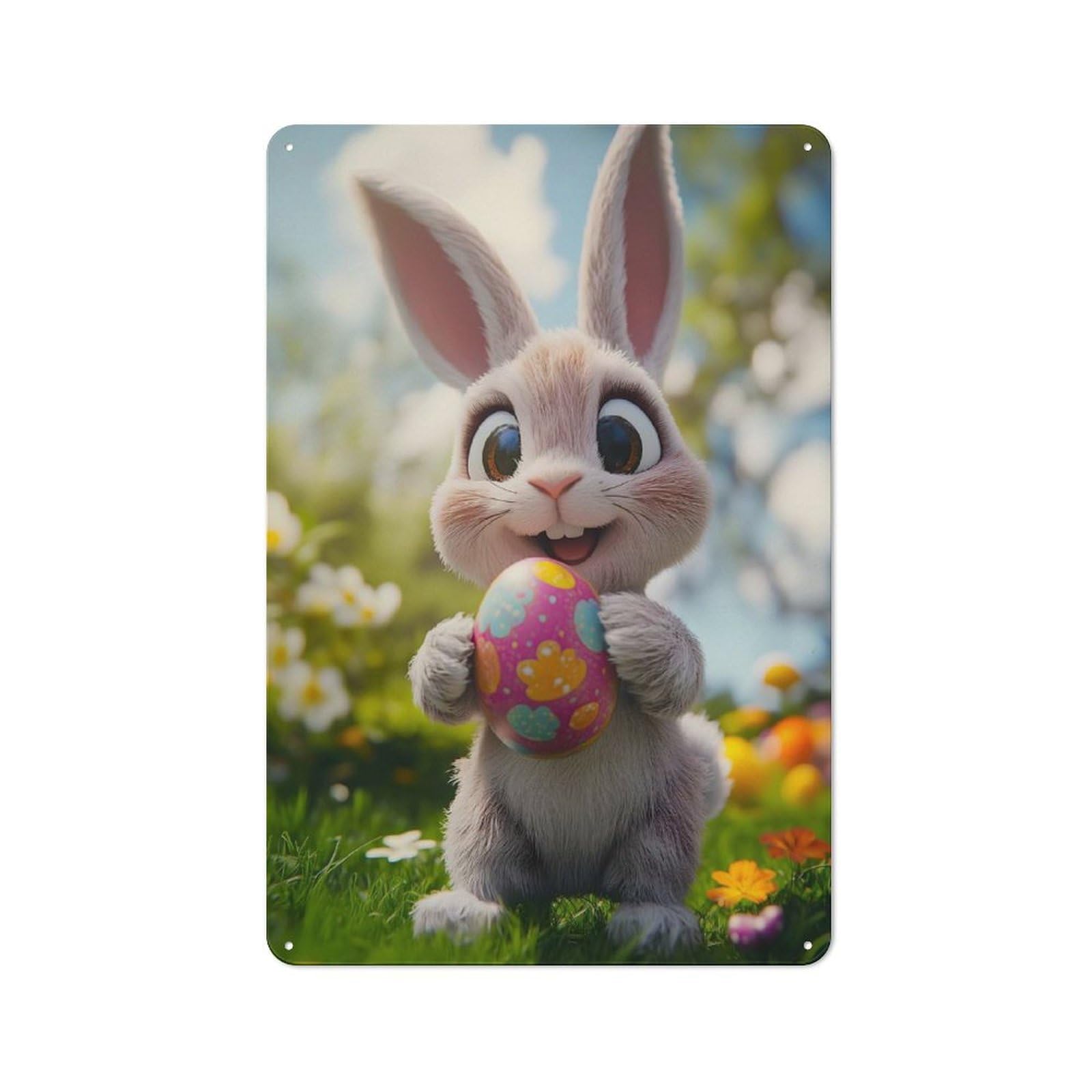 Junmoney Cute Easter Bunny Tin Wall Plaque With Design 30X20cm, Farmhouse Rustic Kitchen Decor For Dining Room, Cafe, Entryway Or Family Room