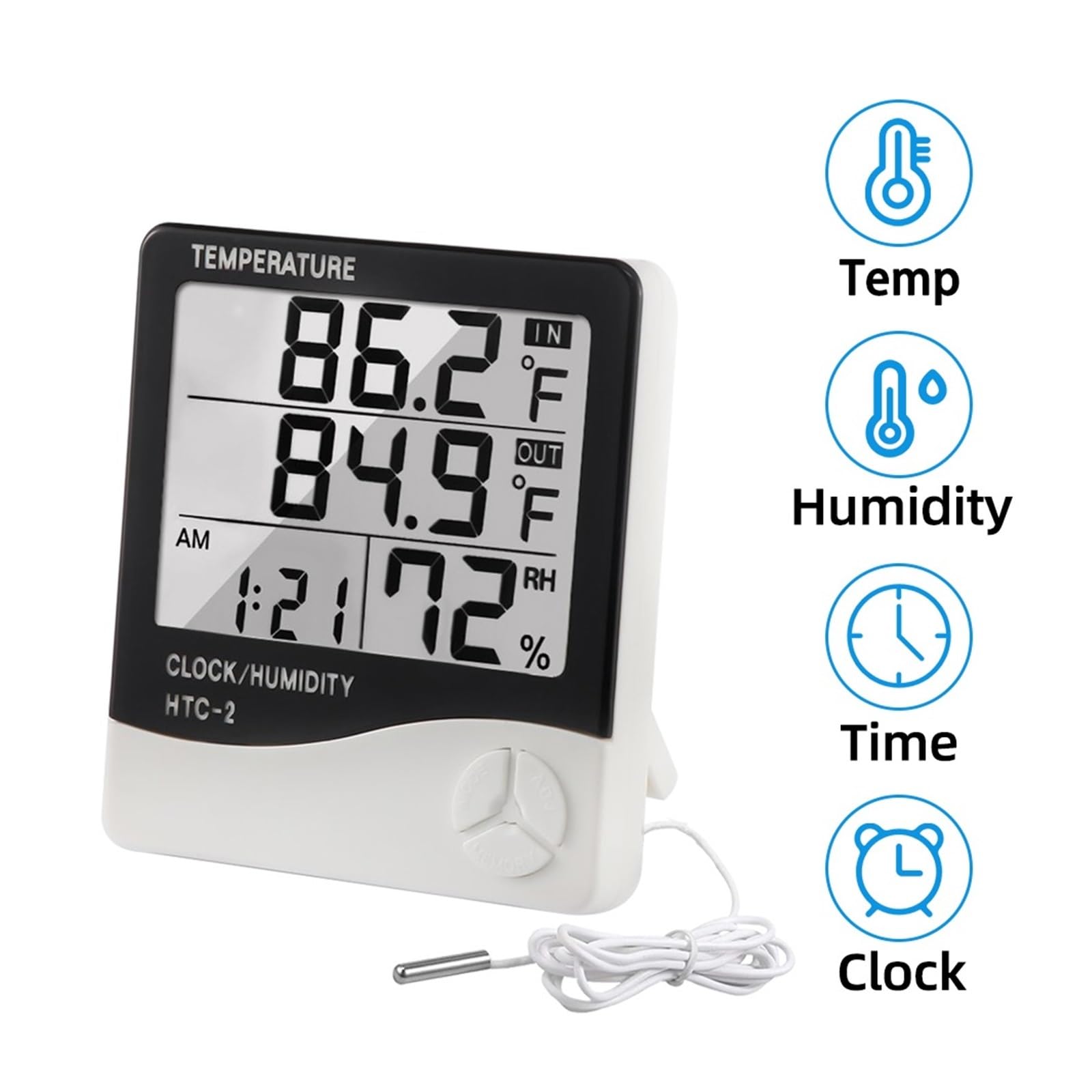 LCD Elektroniczny cyfrowy miernik temperatury i wilgotności Termometr Higrometr Wewnętrzna zewnętrzna stacja pogodowa Budzik, 1