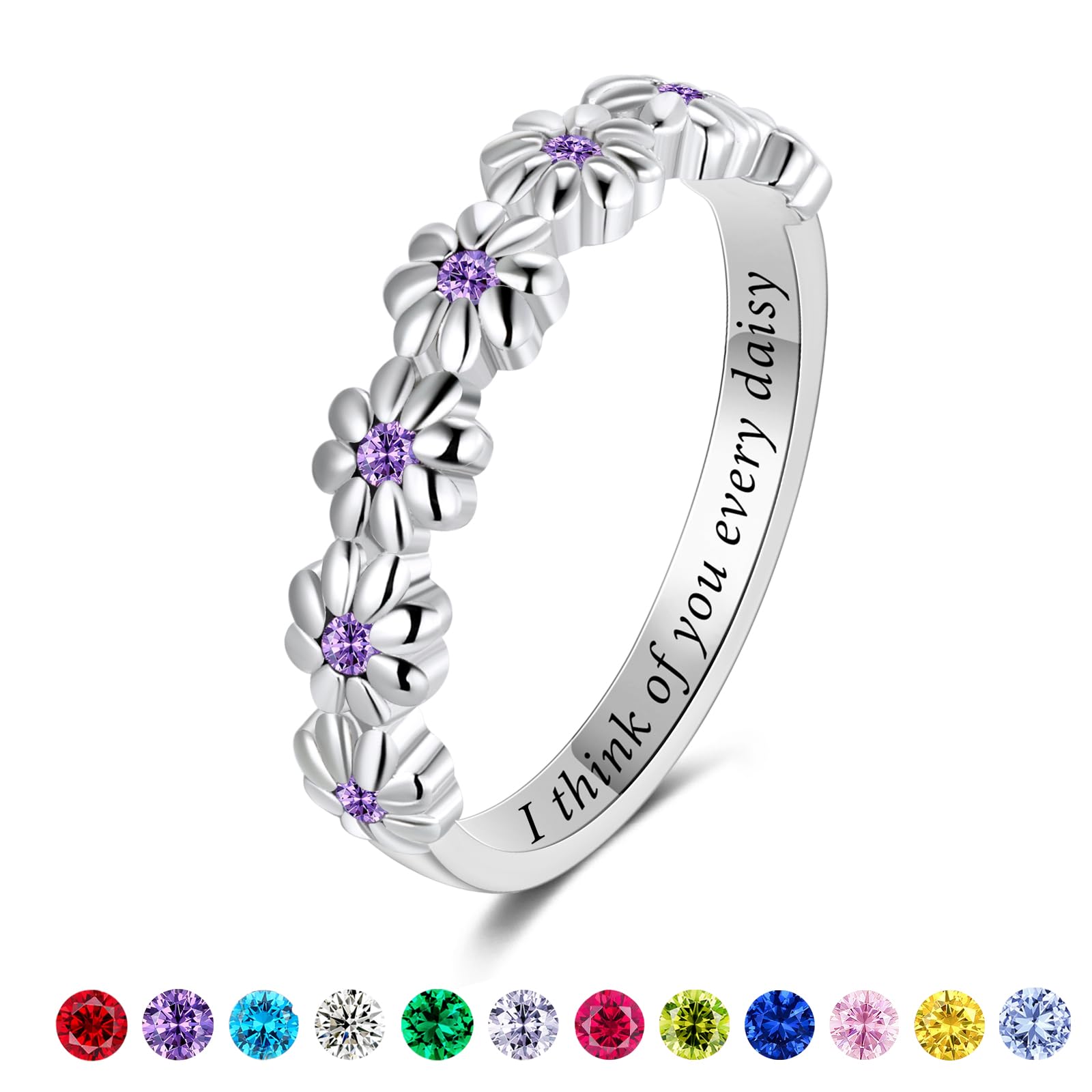 LEXLUNE Dainty Daisy Ring for Women, S925 Sterling Silver Cubic Zirconia Sunflower Flower Ring For Daughter, I Think Of You Every Daisy Ring,