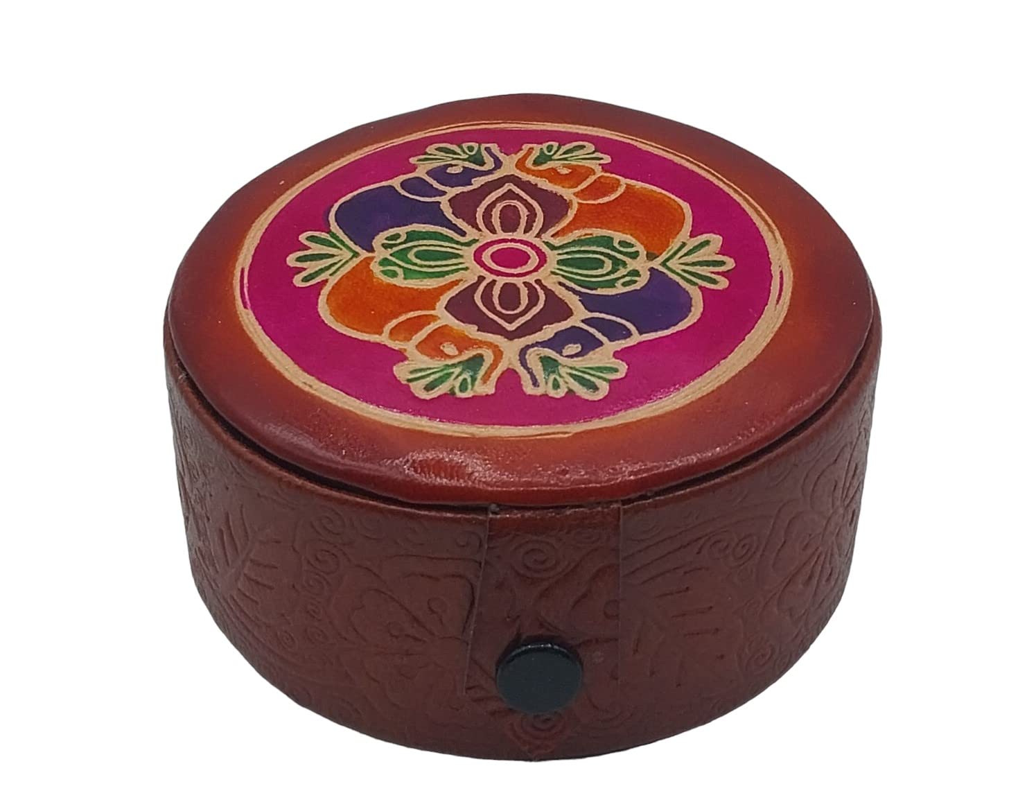 TEJ GIFTSTEJ GIFTS - Round Shaped Pure Leather Bangle Box for Women, Small Leather Jewellery Case for Kids Girls, Jewelry Travel Organiser, A Gift for Her (Light Brown)