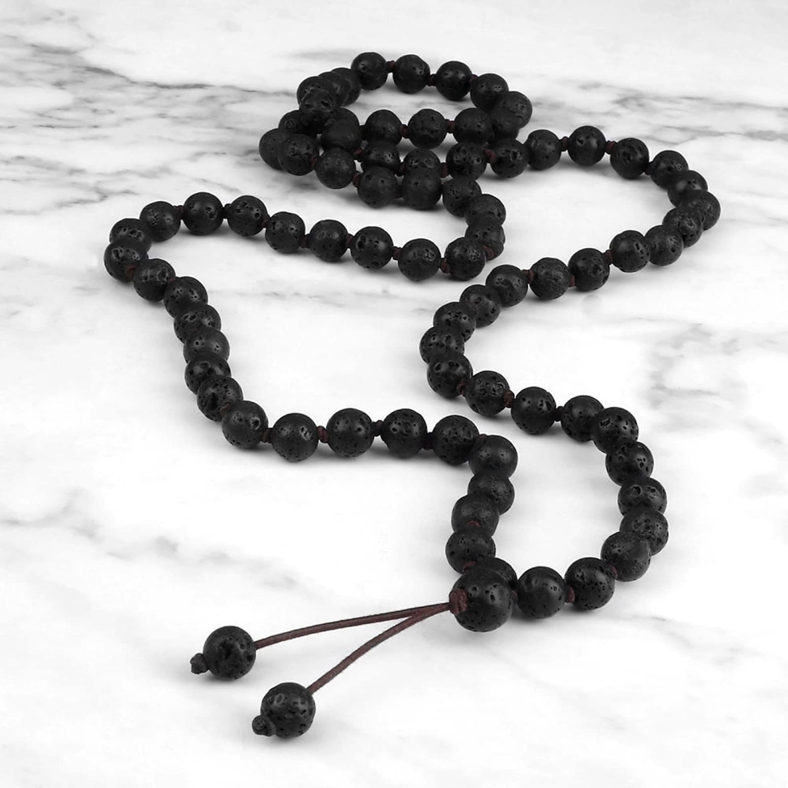 8 mm Schwarze Lavastein-Perlenketten, 80 Perlen, handgefertigt, geknotete elastische Armbänder, Damen und Herren, Yoga-Schmuck, Gebetsgeschenke, Halskette FZUGEDRLI