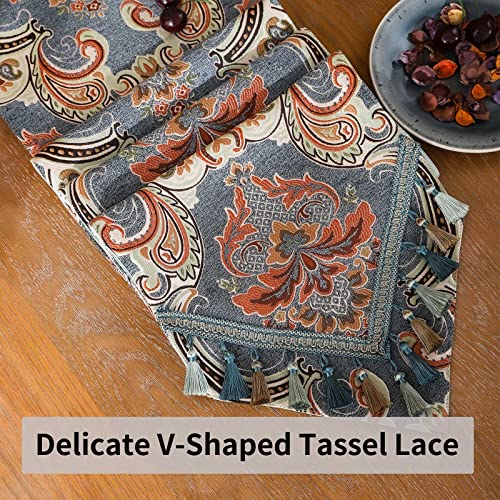 Minjiatex Luxury Table Runners 72 Inches Long,Elegant Jacquard Table Runners,Vintage Tassel Dining Table Runners For Holiday Party, Wedding, Christmas, Thanksgiving Decorations (13X72Inch, Grey) #TOP3