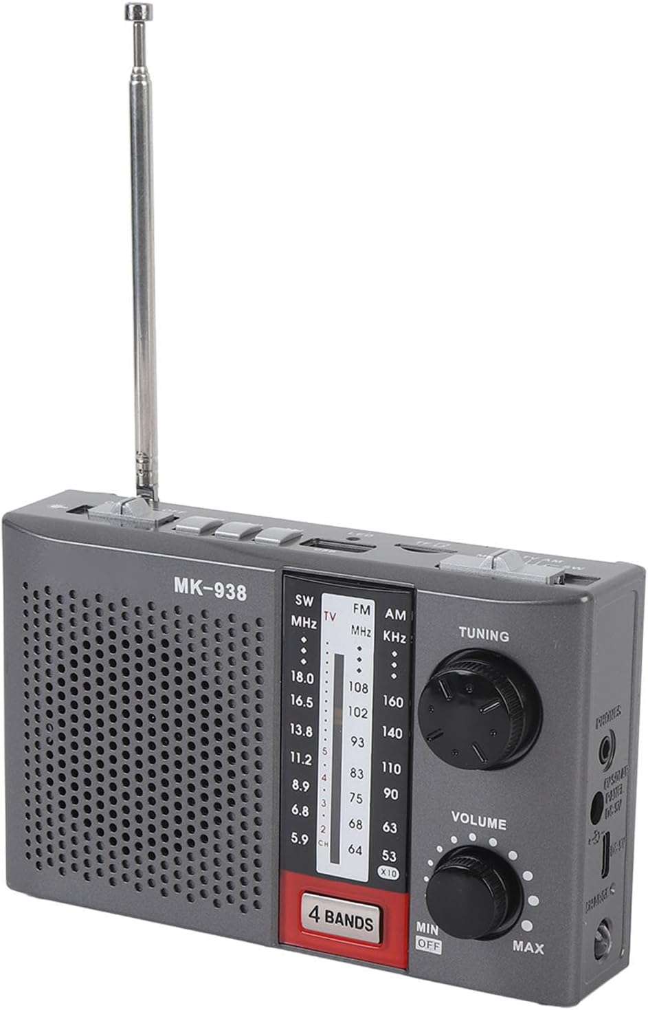 Portable Radio AM FM for Seniors, Stereo AM FM SW Full Bands Vintage Radio with Antenna, Large Tuning Knob, Built in Flashlight, for Home Travel Camping