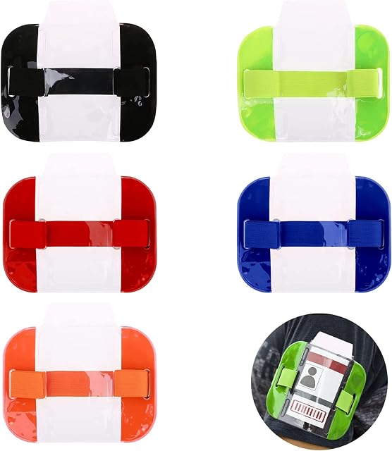 5 Pcs Arm Badge Holders, Armband License Badge Holder, ID Card Badge Holder with Adjustable Straps for Factory Warehouse Emergency Worker Doorman Security Staff