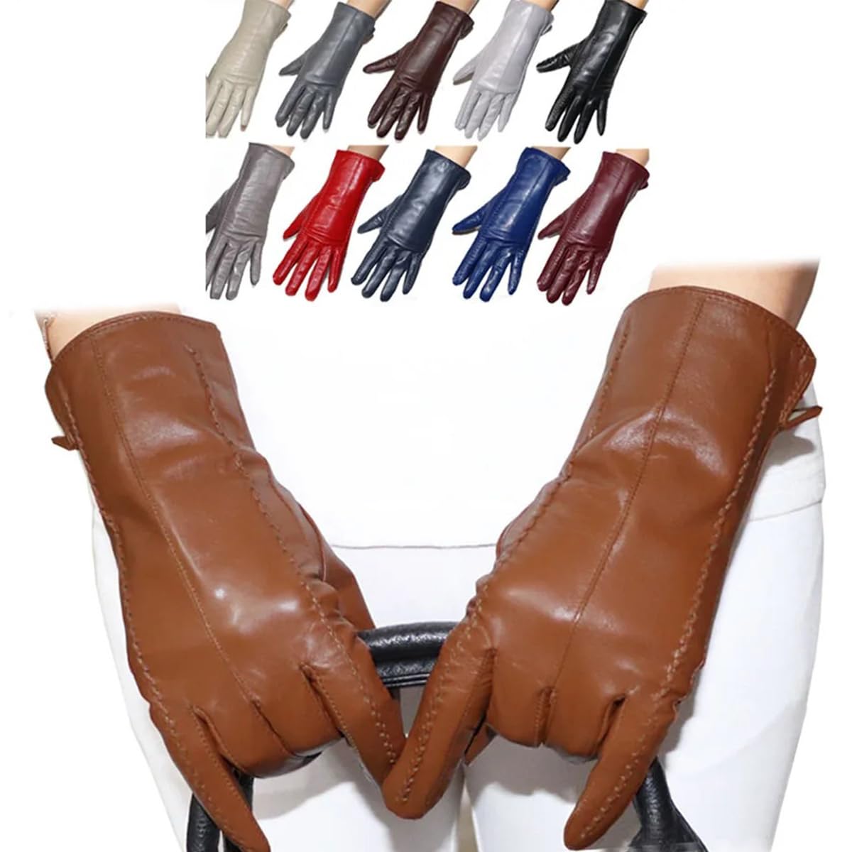 Gants épais en cuir, coupe-vent, chauds et tactiles, pour femmes, idéaux pour l'hiver et les activités de plein air