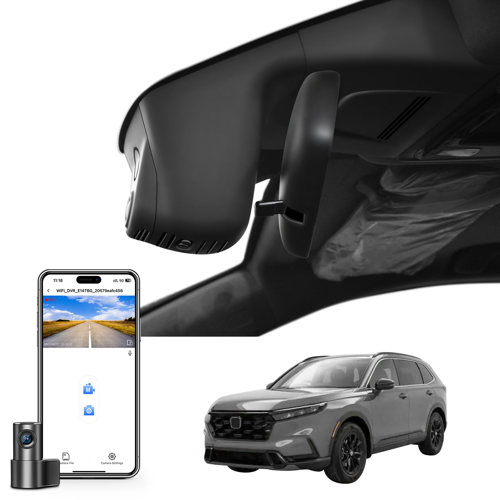 Mangoal Honda CRV Dash Cam Front 4K & Rear 1080p Custom fit for Gen6 CR-V & CR-V Hybrid 2023 2024 2025(Black), Integrated OEM Look, UHD 2160P Video, WiFi & App, 128GB Card