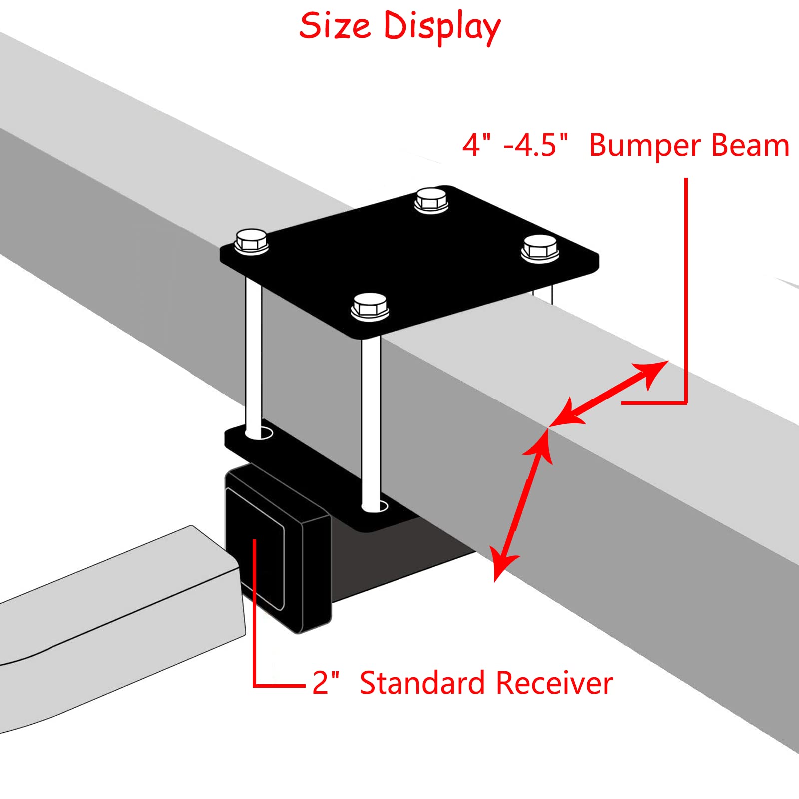 2 Inch Black RV Bumper Receiver Adapter Fits 4" x 4" Continuous Welded