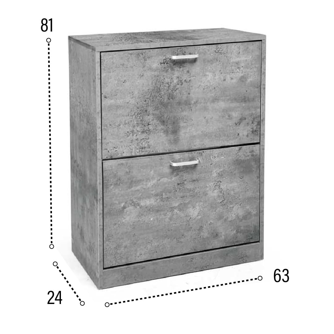 Scarpiera in Legno 63X24X81CM - Struttura in Legno Truciolare, Melaminico, Ante con Divisori, Salvaspazio, per Ingresso, Organizza Scarpe, Design Elegante - (Effetto Cemento, 2 Ante)