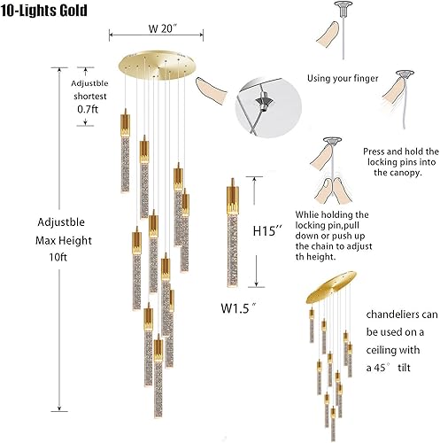 Miniatura 3 de Flashing God Moderno candelabro de cristal regulable LED dorado luz de techo de burbuja de cristal, lámpara de techo alto para sala de estar,