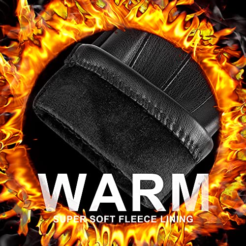 alqqas Luvas de couro masculinas modernas de inverno, com tela sensível ao toque, forradas com lã, q