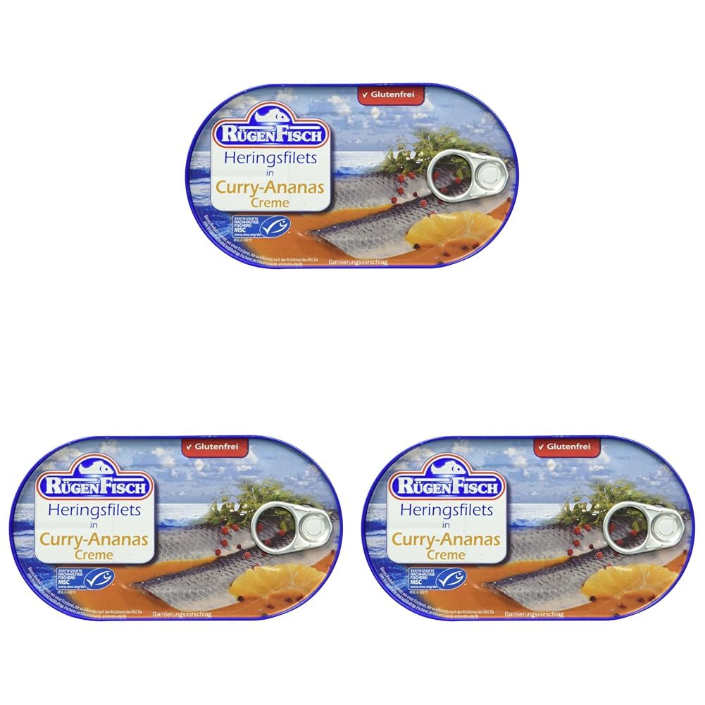 Rügenfisch Heringsfilet in Curry-Ananas Creme, 200g (Packung mit 3)