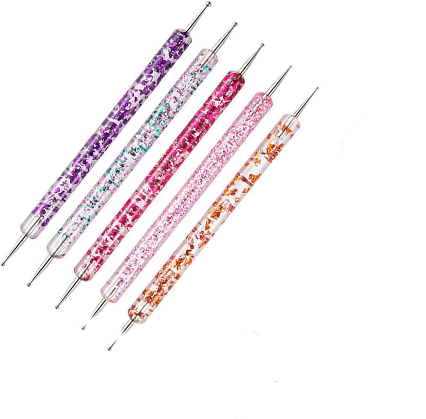 URBAN BOX Double-Ended Nail Art Dotting Pen Set, Glitter Acrylic Handle, 5 Pieces, 0.8mm to 2.5mm Tips, Manicure Design Tool new-image-34