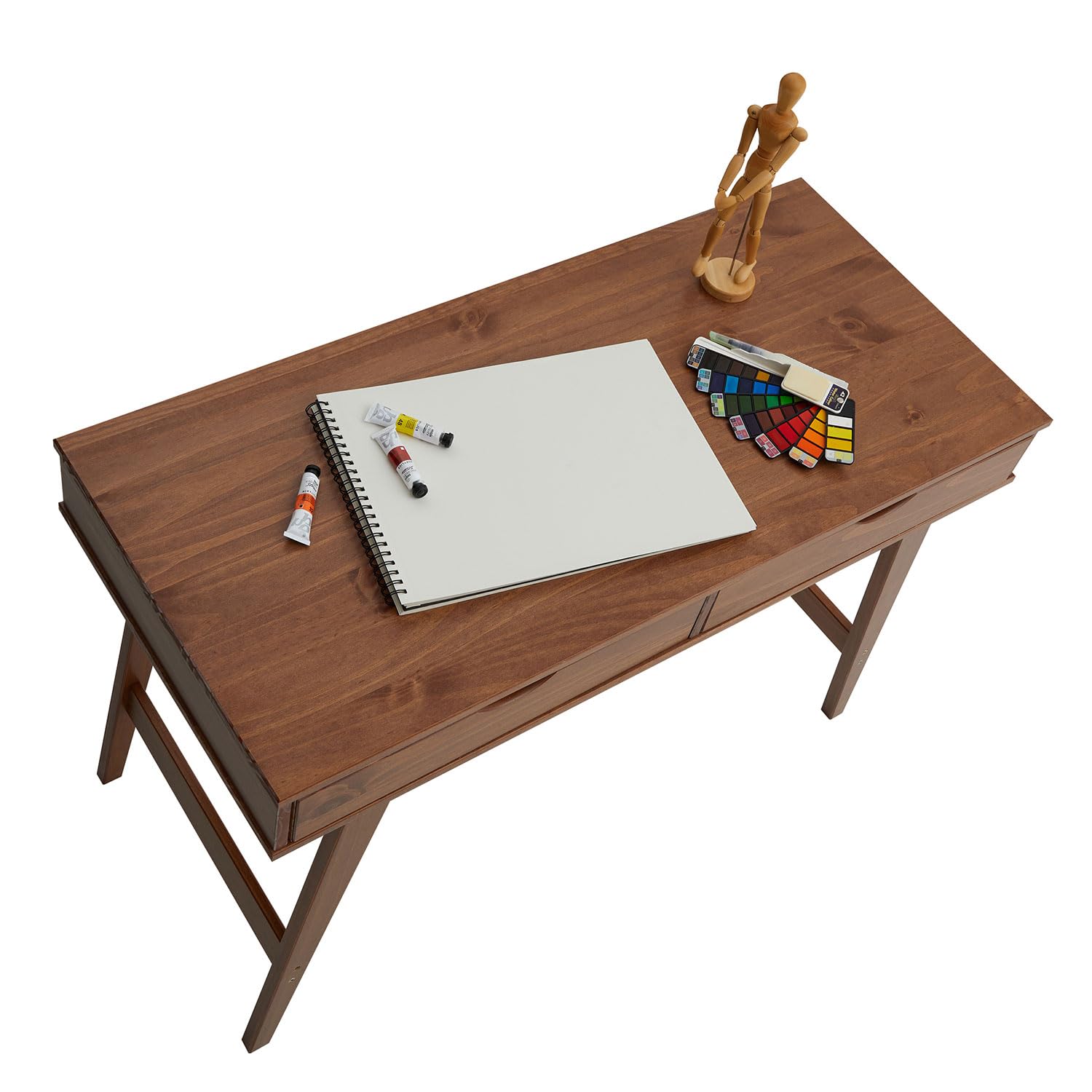 IDIMEX Schreibtisch Milo mit 2 Schubkasten, Massivholz, stabil und langlebig, ideal für Home-Office, Kastanien Farben, Schubladen für Stauraum
