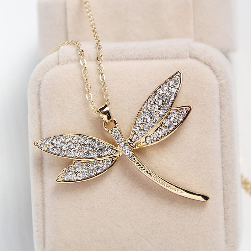 AKOAK 1 Pack Fashion Creative Diamond-Inlaid Dragonfly Necklace Fresh and Elegant Dragonfly Pendant Necklace4