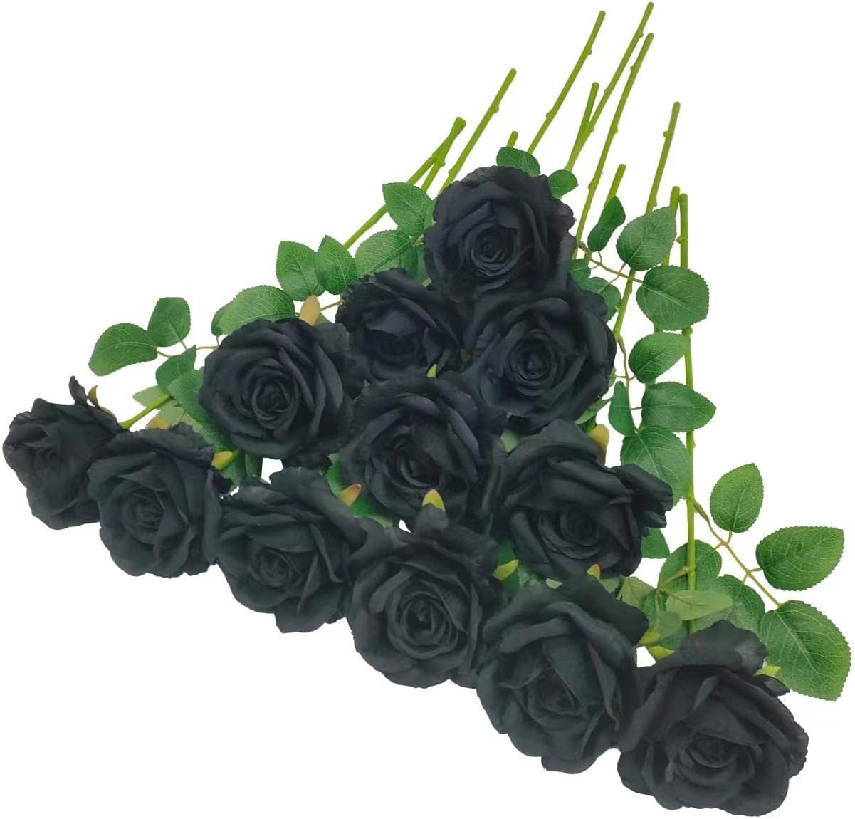Black Roses Artificial Flowers Bulk,12 Pcs Fake black Silk Flowers for Black Wedding Decor,Flower Diameter 4'',Black Artificial Flowers Plastic Black Roses Black Bouquet (black)