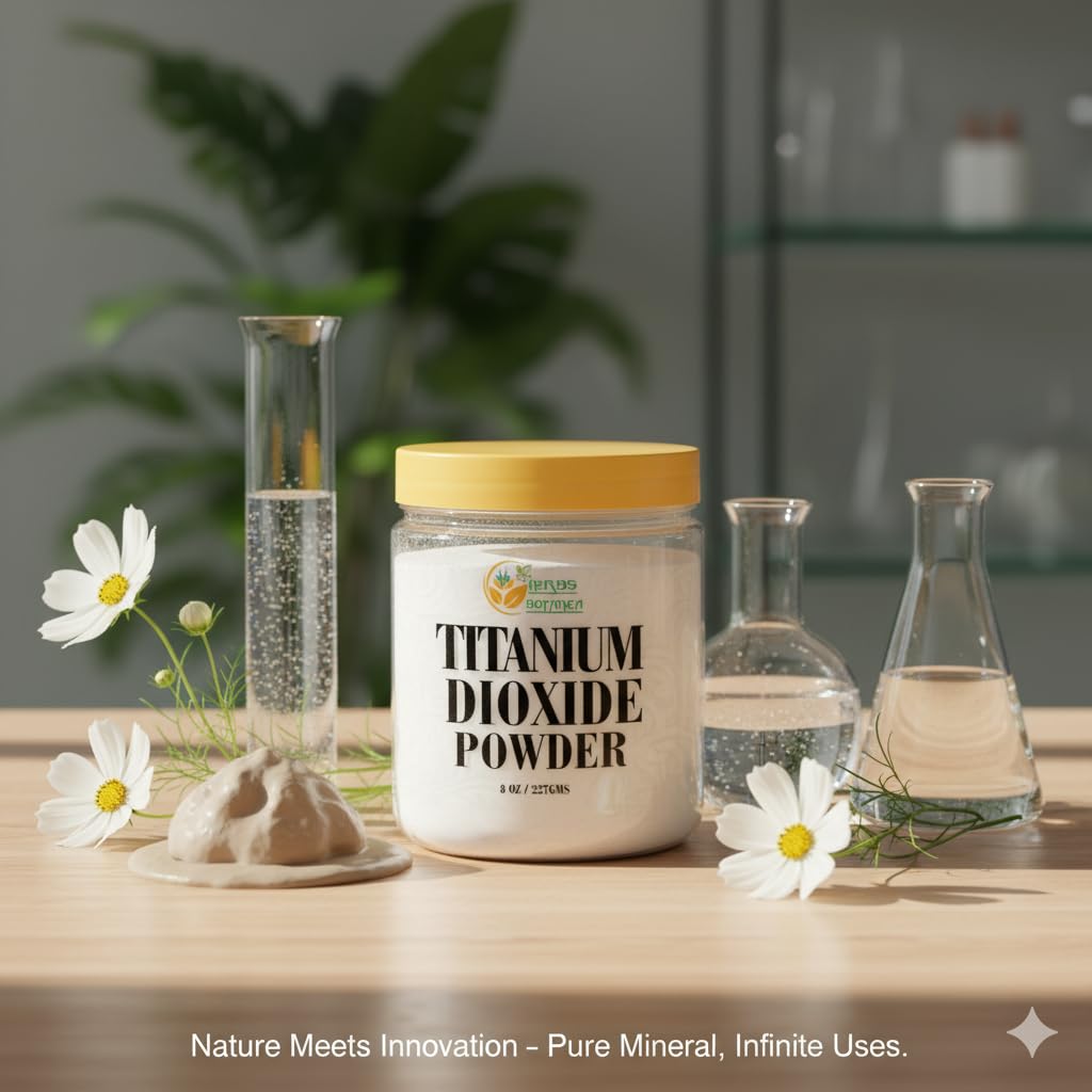 Herbs Botanica Polvere di biossido di titanio, 226,8 g, pigmento bianco puro per sapone, cosmetici, formulazioni per la cura della pelle, polvere fine, non rivestita e multiuso