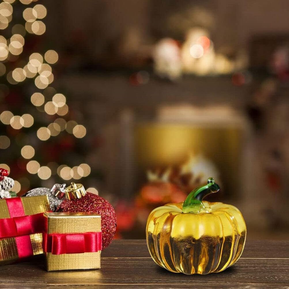 Abaodam Crystal Glass Pumpkin Small Desktop Decoration Photo Prop for Home and Office Halloween Tabletop Ornament