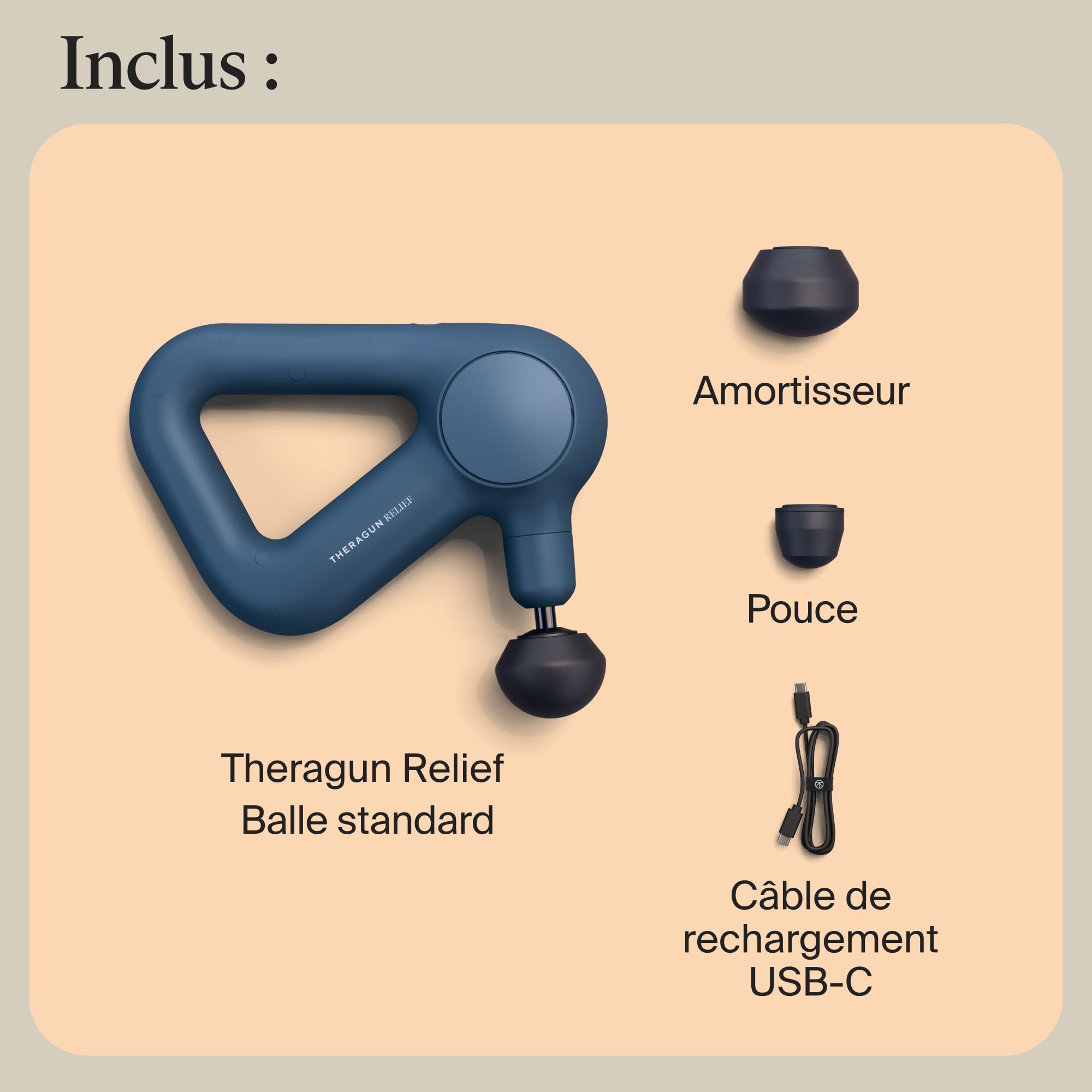 Theragun Relief pistolet de massage à percussion portable – Facile à utiliser, confortable et léger pour soulager la douleur quotidienne dans le cou, le dos, les jambes, les épaules et le corps-Marine