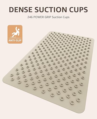 Miniatura 3 de Bligli Alfombra de bañera antideslizante, 17 x 27 pulgadas de largo, lavable a máquina, tapete antideslizante de ducha con 246 ventosas fuertes