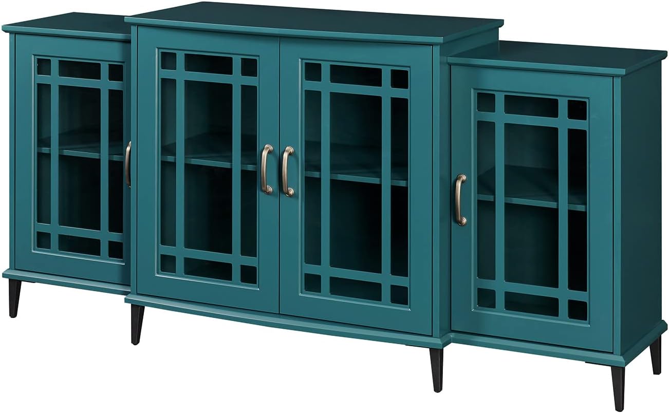 LUMISOL Modern Teal Blue Sideboarf Buffet Cabinet with Metal Legs,Storage Cabinet Buffet Table with Adjustable Shelf,TV Stand Media Console for TV up to 65”