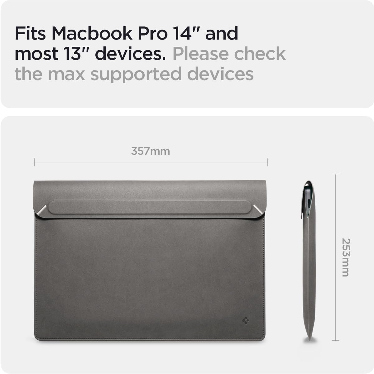 Spigen Valentinus S Protective Laptop Sleeve for 14-inch MacBook Neo/Pro/Air M5 Pro/Max (2026), M5/M4/M3/M2/M1 A3434 A3112 A3401 A3185 A2992 A2918, Built-in Stand - City Gray