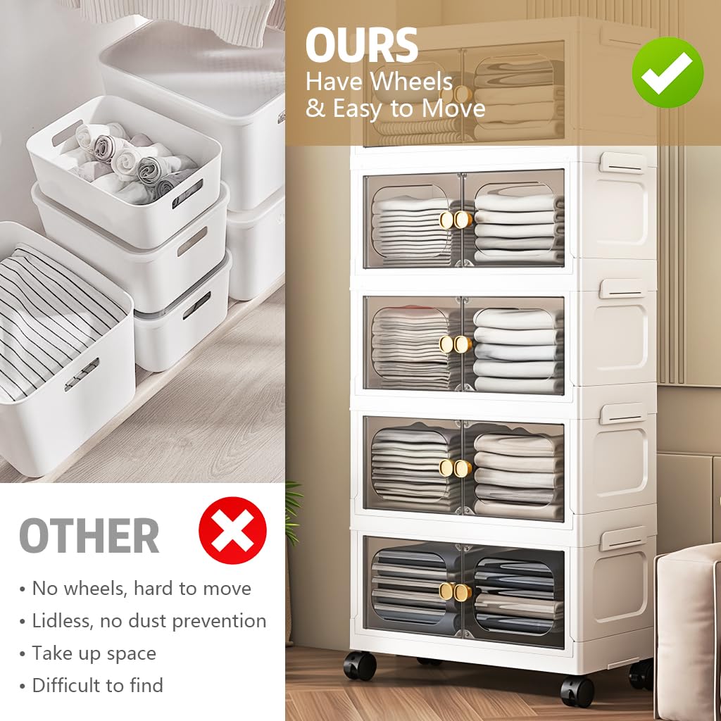 HASTHIP Plastic Storage Cabinet 5-Tier 50x20x112cm Foldable Clear Door 3