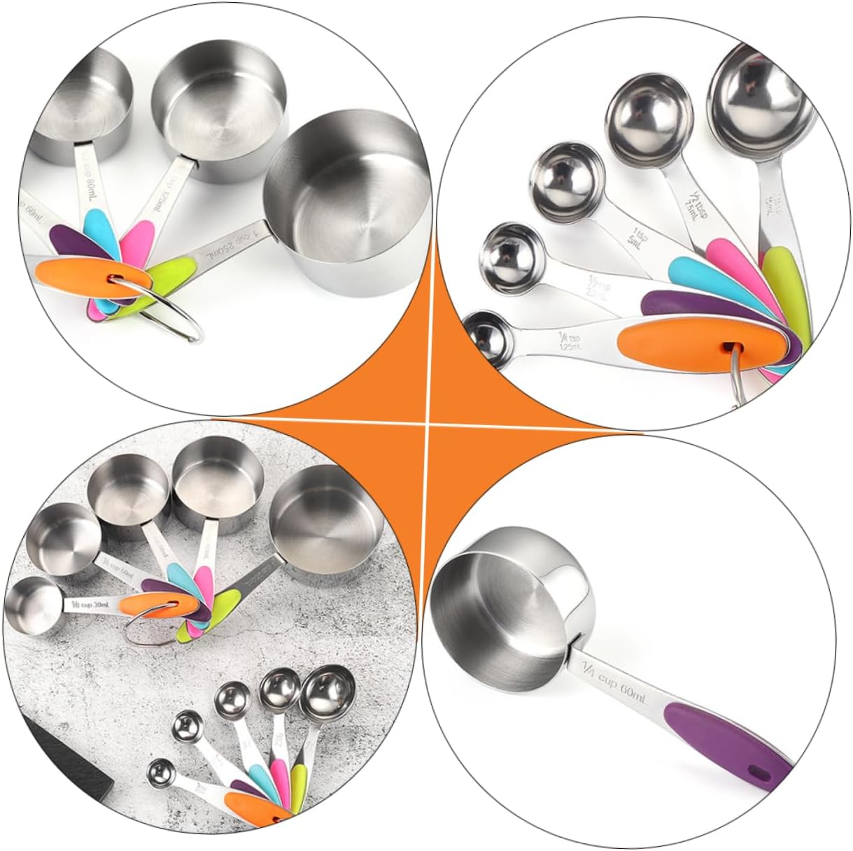 KICHOUSE 10pcs Measuring Spoon Cup Set Ring Buckle Baking Tools for Kitchen Scale