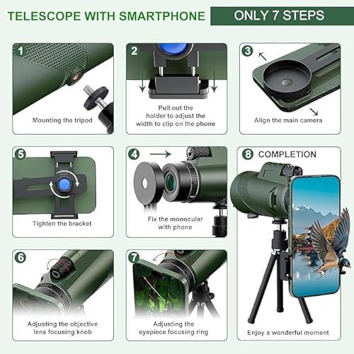 Telescópio monocular HD 80 x 100, telescópio monocular HD 80 x 100 de alta potência com suporte para