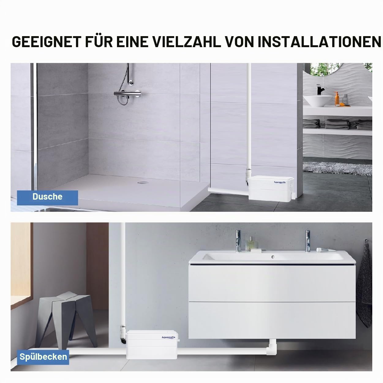 Aquamatix Duscha Duschpumpe 250W Hebeanlage Kompakte Abwasserpumpe, Haushaltspumpe 10m Vertikale Pumpentfernung 135L/min für Duschen, Waschbecken 2 Zuläufe