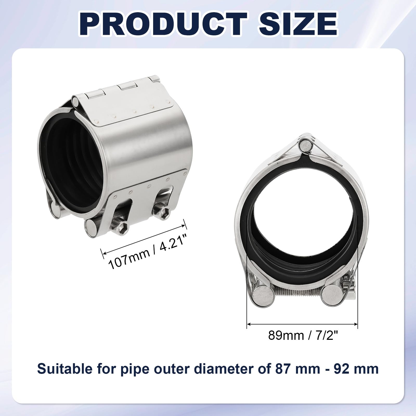 QUARKZMAN Abrazadera De Reparación De Tubería 3-1/2" OD 87mm-92mm Plata