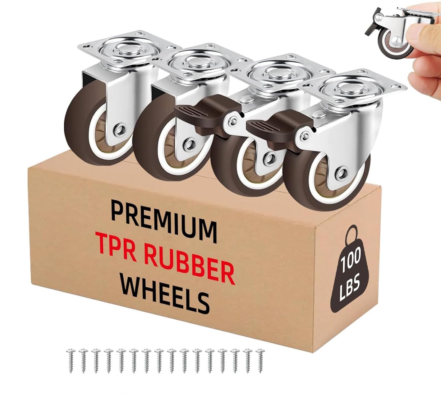CamelCase 1 Inch Small Caster Wheels, Pack of 4, 360° Swivel & Low Profile, 2 Brakes & 2 Without, Sleep-Friendly No Noise, Heavy Duty 45KG Capacity-image-5